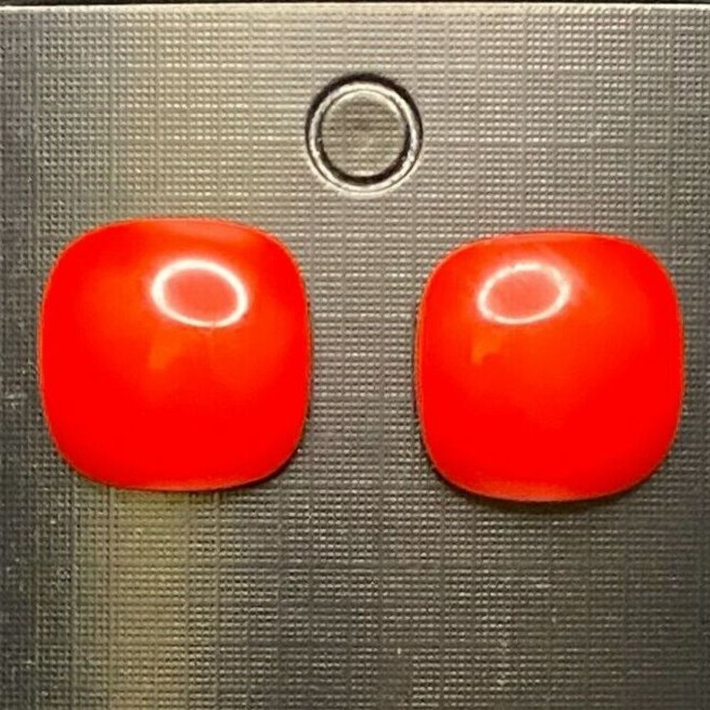 1980's Earrings Red Plastic Square VINTAGE